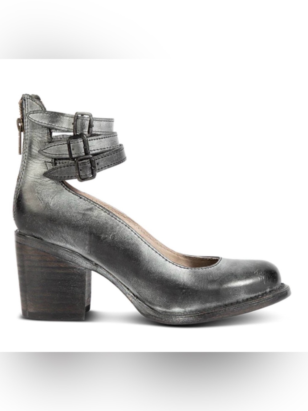 Freebird by Steven “Randi” black distressed Double-Ankle Strap Block Heel Pump